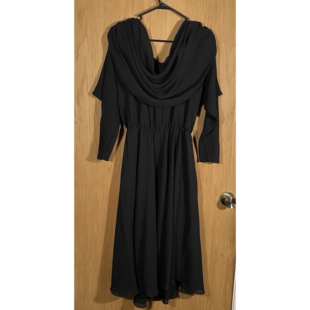 Women's Sz 14 Black Sheer Mesh Dress Hooded Beaded WhimsiGoth Gothic Witchy Vamp